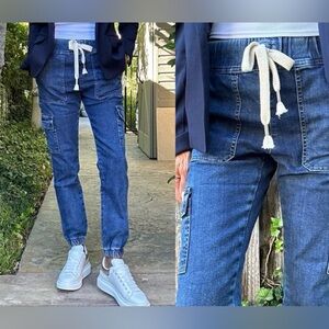 BEVY FLOG GAYA DRAWSTRING CARGO JOGGERS Denim Linen Tie 30